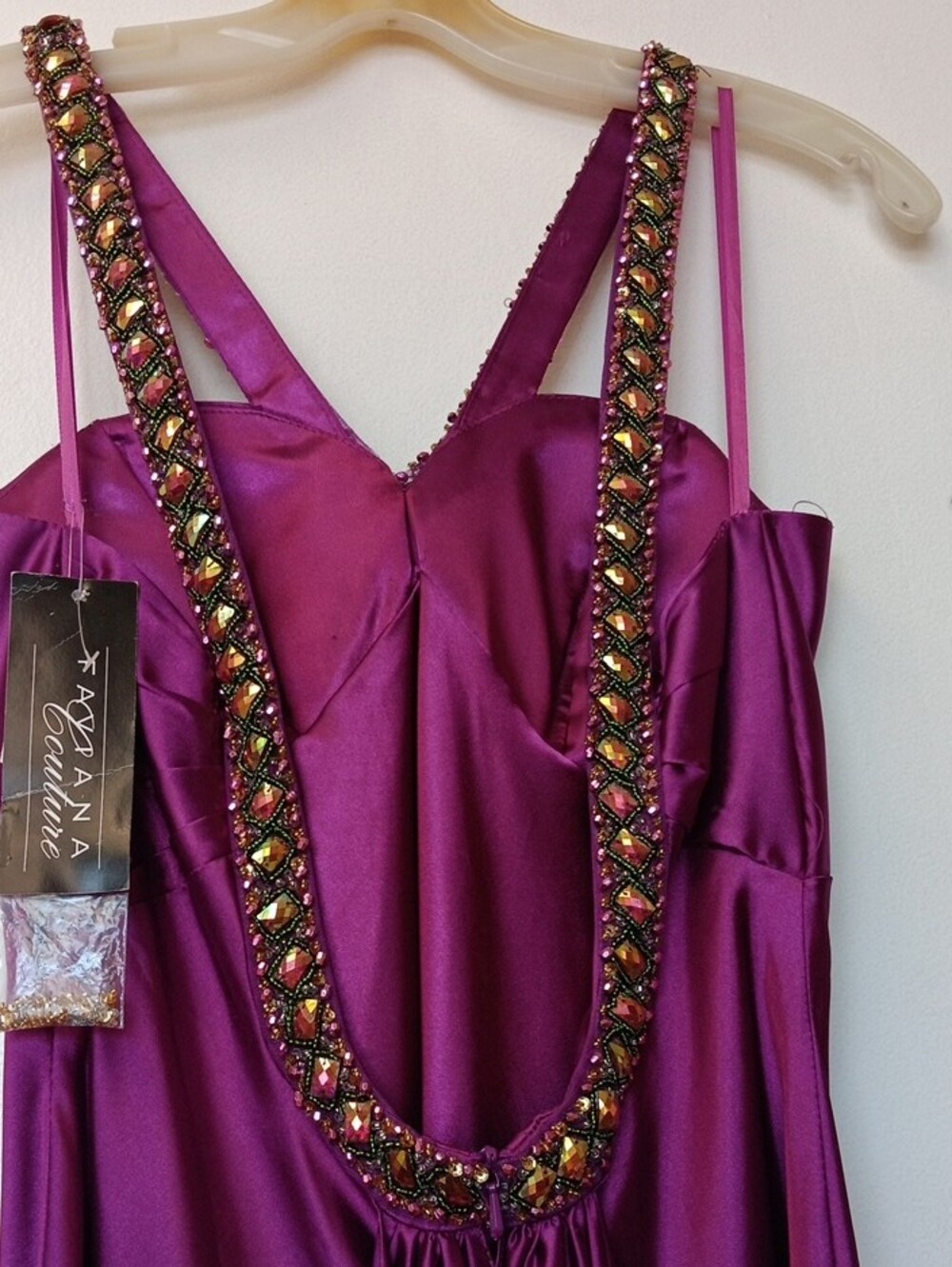 Vintage Faviana Plum Purple Beaded-Strap Maxi Gown - Picture 3 of 10